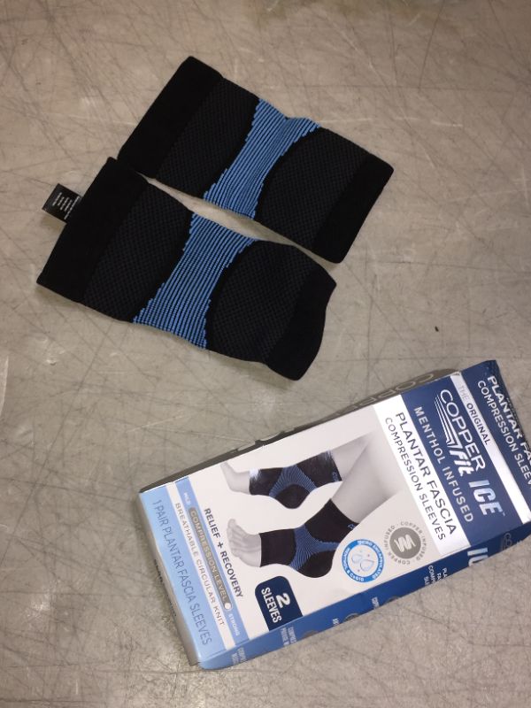 Photo 2 of Copper Fit ICE Plantar Fasciitis Compression Ankle Sleeve Infused with Menthol, 1 Pair S-M
