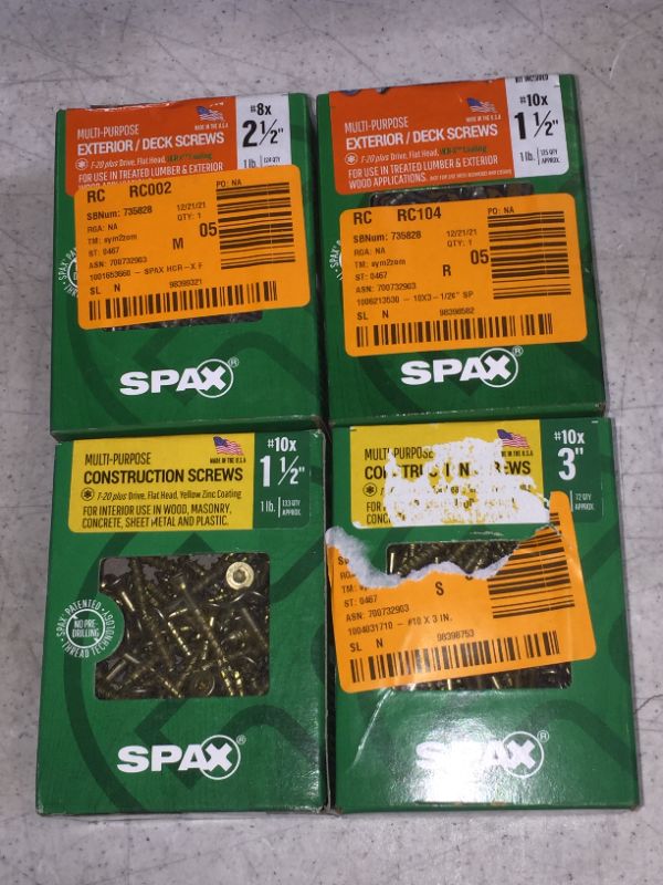 Photo 1 of 4 PACKS SPAX SCREWS EXTERIOR/DECK, CONSTRUCTION