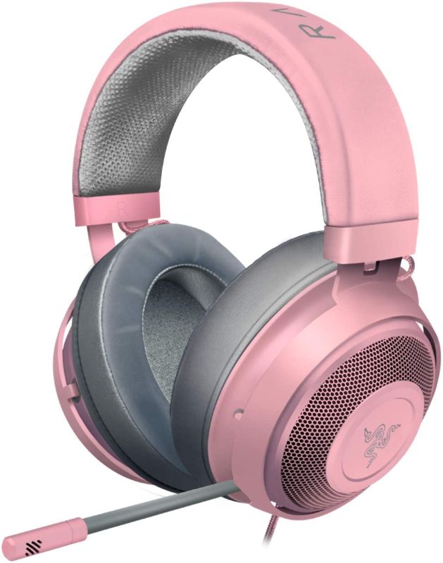 Photo 1 of Razer Kraken Gaming Headset: Lightweight Aluminum Frame, Retractable Noise Isolating Microphone, For PC, PS4, PS5, Switch, Xbox One, Xbox Series X & S, Mobile, 3.5 mm Audio Jack, Quartz Pink
