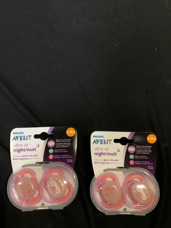 Photo 2 of Avent Ultra Air Nightime Pacifiers - Pink (6-18 Months). Pack of 4
