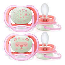 Photo 1 of Avent Ultra Air Nightime Pacifiers - Pink (6-18 Months). Pack of 4
