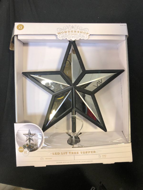 Photo 2 of 11.375in Lit Dewdrop Frame Mirrored Star Tree Topper Black - Wondershop™
