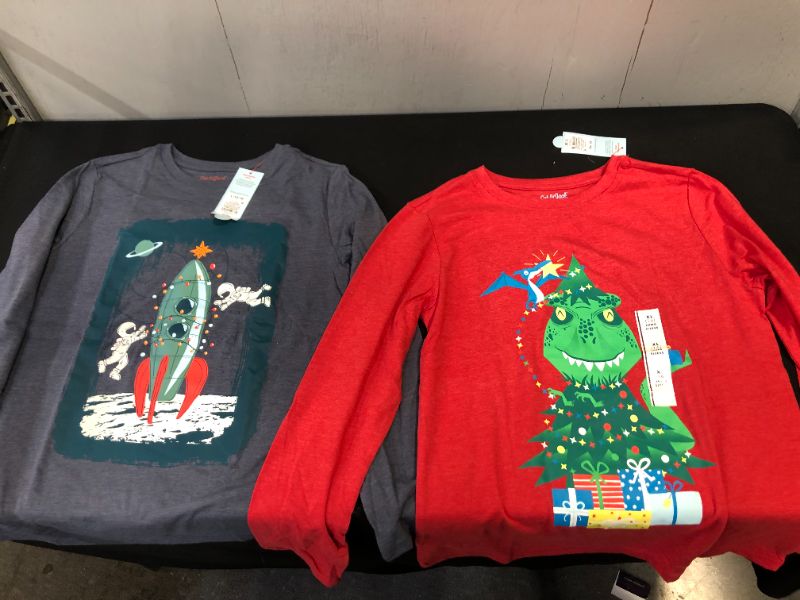 Photo 1 of 2PK CAT JACK BOYS YOUTH T SHIRT ASTRONAUT SHIRT LARGE/DINOSAUR SHIRT XL