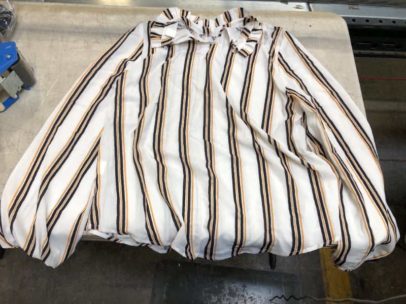 Photo 1 of Women's White/Yellow Striped Blouse (L)