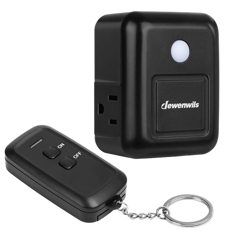 Photo 1 of DEWENWILS Remote Control Outlet Plug, Wireless Remote Switch for Electronic Appliances and Holiday Decor, Side Plug, No Interference, 15A/1875W Heavy Duty, 100 Feet RF Range, Black
