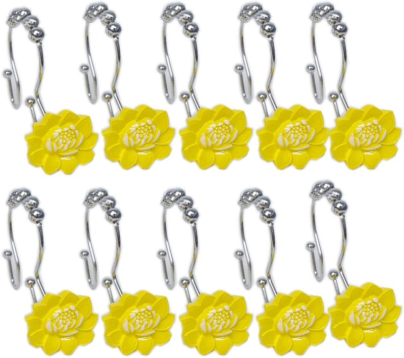 Photo 1 of YING CHIC YYC Set of 12 Elegant Louts Shower Curtain Hooks Decor Bathroom Flower Double Shower Curtain Rings (Yellow)
