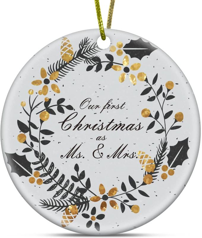 Photo 1 of Christmas Ornament, First Christmas as Mr Mrs Ornament Wedding Gift Wedding Ornament, Ceramic Round 3 Pack
