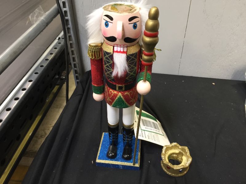 Photo 1 of 15" GLITTERED NUTCRACKER---CROWN IS BROKEN OFF BUT CAN BE GLUED BACK ON----