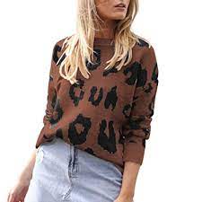 Photo 1 of Carprinass Women's Stylish Leopard Pullover Sweater Long Sleeve Knitwear Blouse. Large
