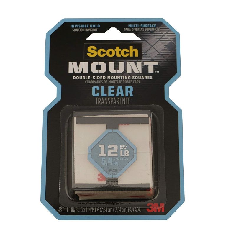 Photo 1 of 3M Clear Scotch-Mount Double-Sided Mounting Tape, Strips & Squares: 1 in x 1 in. (Clear) / 48-Squares
