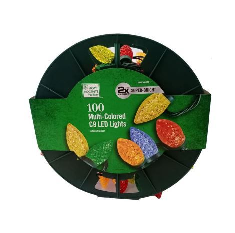 Photo 1 of 32.6 ft. 50-Light Multi Color LED C9 Light Set on Spool