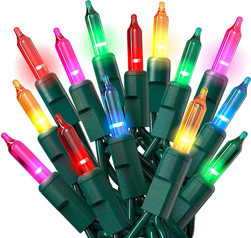 Photo 1 of 100-Count Multi Color Green Wire Christmas Lights Set Outdoor Indoor Colored Twinkle Xmas Tree Lights for Christmas Decorations, Wedding, Holiday, Party, Home
