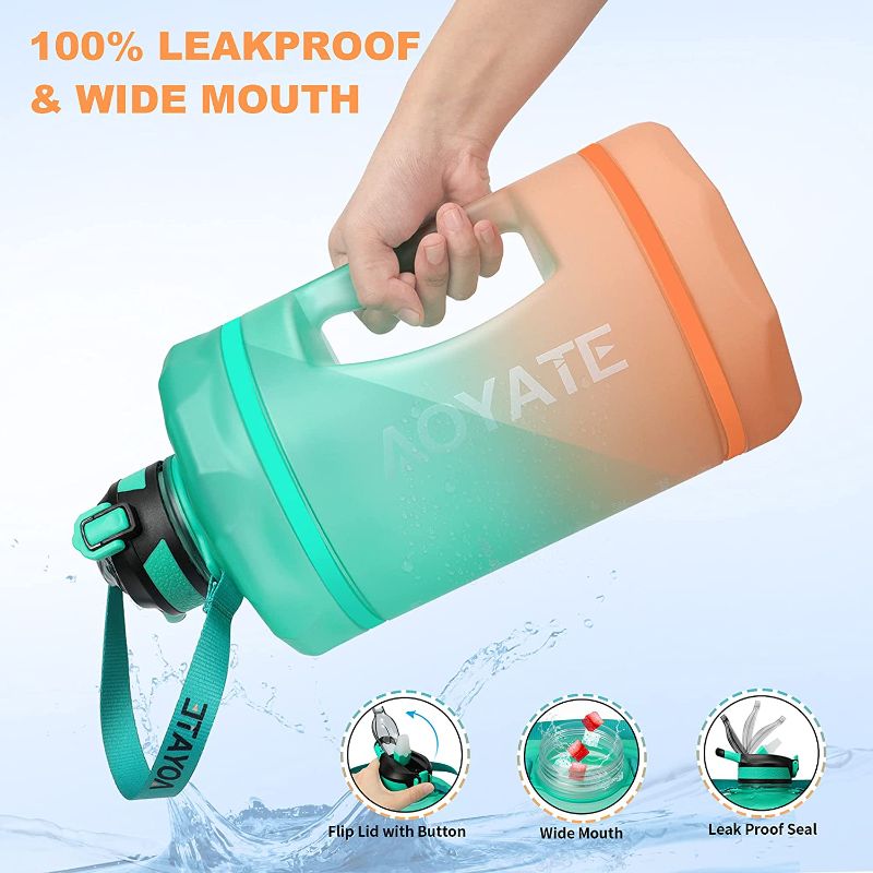Photo 1 of 1 Gallon /128 OZ Motivational Water Bottle with Time Marker & Straw, Leakproof Large Water Jugs with Handle, [Wide Mouth] Tritan BPA Free Sports Water Bottle for Fitness Gym Outdoor Sports (Geen/Orange Gradient)

