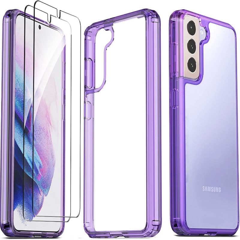 Photo 1 of Ferilinso for Samsung Galaxy S21 Case, [NOT Fit S21+ Plus], with 2 Pack Tempered Glass Screen Protector [Hard PC Back TPU Flexible Frame] [Military Grade Protection] [10X Anti-Yellowing]-Purple Cover (3 pack)
