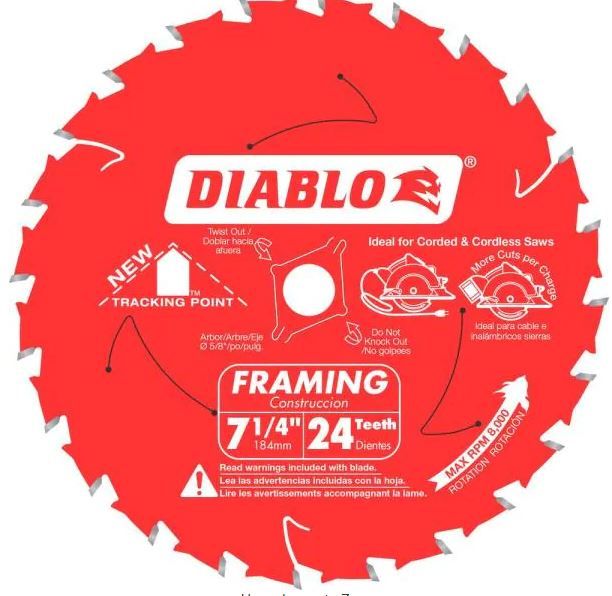 Photo 1 of Tracking Point 7-1/4 in. x 24-Tooth Framing Circular Saw Blade
