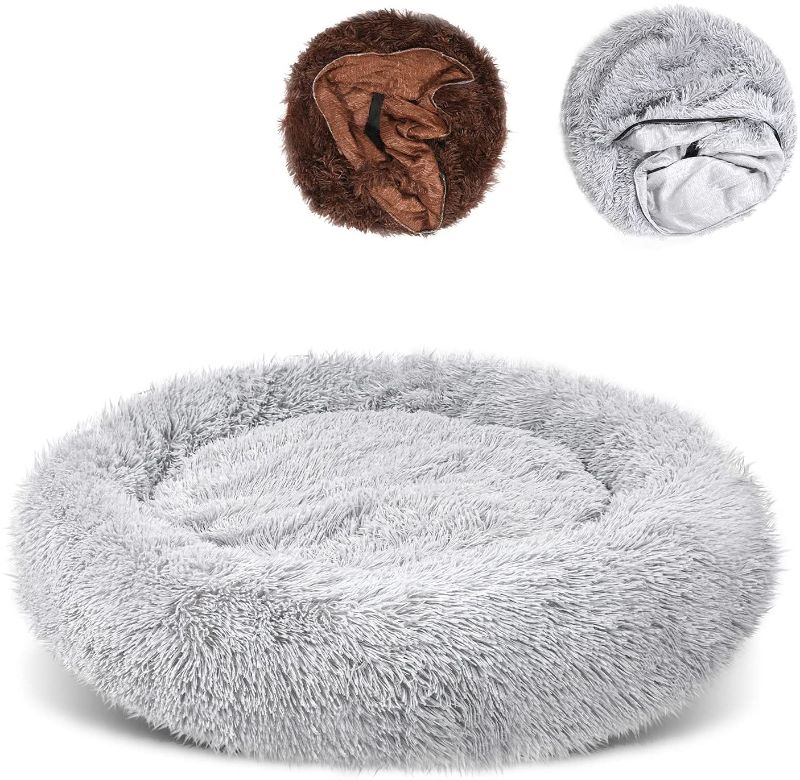 Photo 1 of DELOMO Cat Bed, Small Dog and Cat Furry Bed, Self-Warming Pet Cushion Bed, Raised Sides Design for Dogs & Cats Quality Sleep, Washable Pet Bed with 2 Cover for Cleaning, S, 23×23 inches
