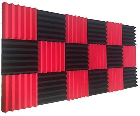 Photo 1 of 12 Pack Wedge RED/Black Acoustic Soundproofing Studio Foam Tiles 2"x12"x12"
