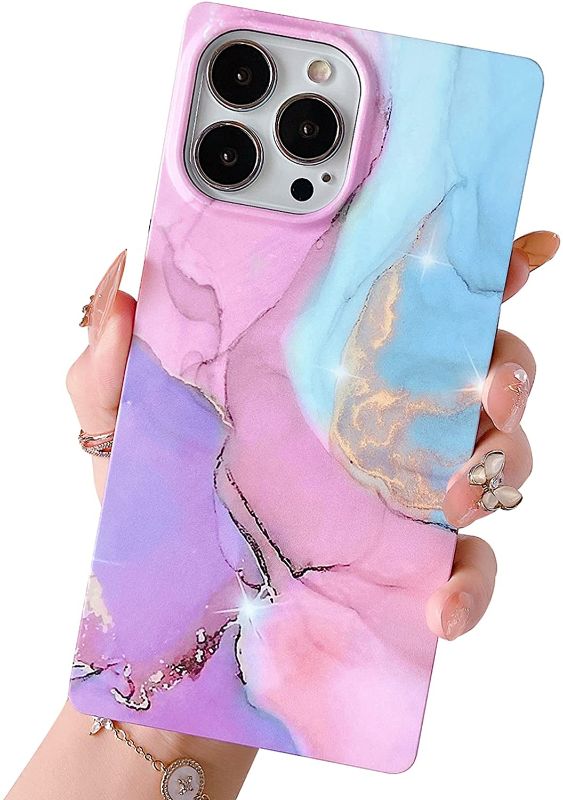 Photo 1 of Hapitek Compatible with iPhone 13 Pro Case Square Edge Cute Pink Marble for Women Cute Slim Soft Silicone Gel Flexible Phone Case Girly Case for iPhone 13 Pro 6.1 INCH (2 pack)
