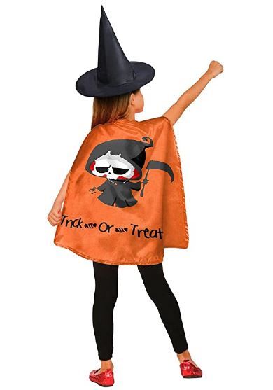 Photo 1 of Halloween Child Cloak Dress Up 2 Pieces Halloween Boy Girl Multicolor Cape Black Witch Hat Party Dress Home Party 5-10 Y
