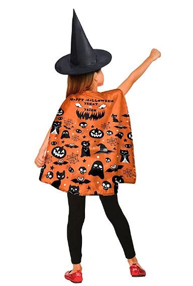 Photo 1 of Halloween Child Cloak Dress Up 2 Pieces Halloween Boy Girl Multicolor Cape Black Witch Hat Party Dress Home Party 5-10 Y
