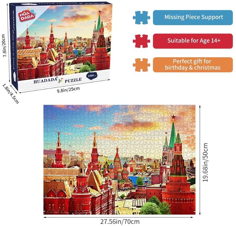 Photo 1 of Jigsaw Puzzles 1000 Pieces for Adults Kremlin Large Puzzles for Adults 1000 Piece Educational Games Home Decoration Puzzle for Kids Over 14 Years Old (2 pack)
