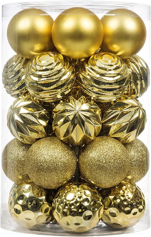 Photo 1 of 34Ct Christmas Ball Ornaments for Xmas Tree Shatterproof Christmas Decorations Hanging Ball Small for Holiday Party Decoration Tree Ornaments (Gold, 2.36in)
