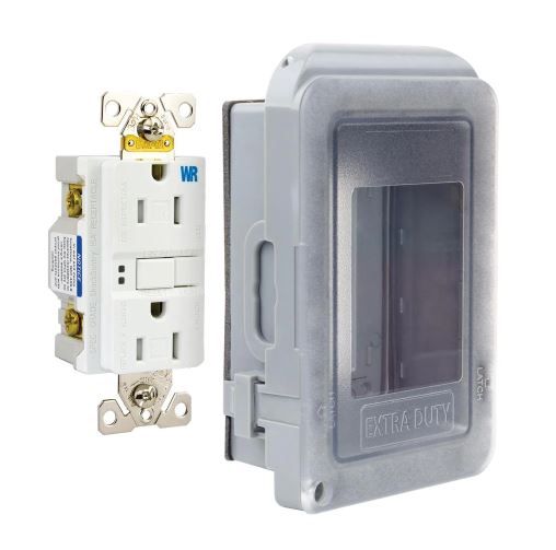 Photo 1 of 1-Gang Extra Duty Non-Metallic Low Profile While-In-Use Weatherproof Horizontal/Vertical Receptacle Cover and GFCI, Gray
