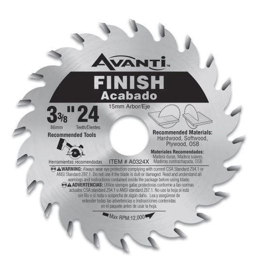 Photo 1 of 3-3/8 in. x 24-Tooth Finish Circular Saw Blade
