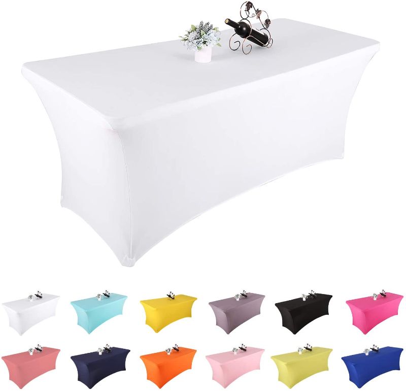 Photo 1 of 1 pack Rectangular Fitted Spandex Tablecloth Stretchable Patio Table Cover for Birthday Party Wedding Pop Up Shop More Flexibility & Weight (White,