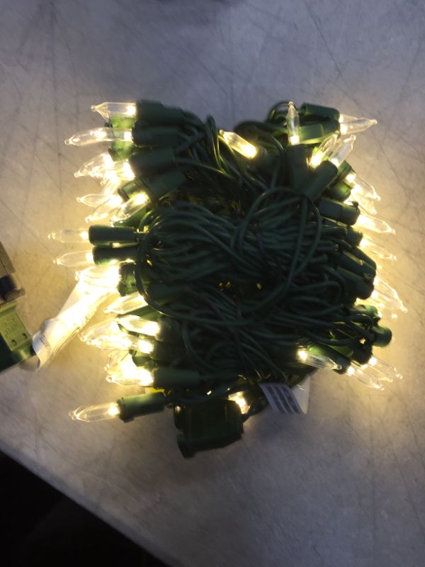 Photo 1 of 29.5 ft. 100-Light LED Mini Warm White String Light with Green Wire Christmas De