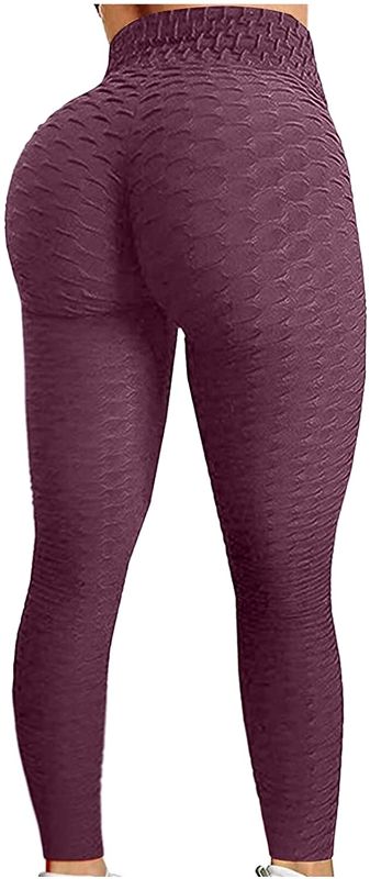 Photo 1 of JBIVWW High Waist Yoga Pants Leggings Women Bubble Hip Lifting Exercise Fitness Running Pants Elastic Tights (Color : Wine, Size : Small)
