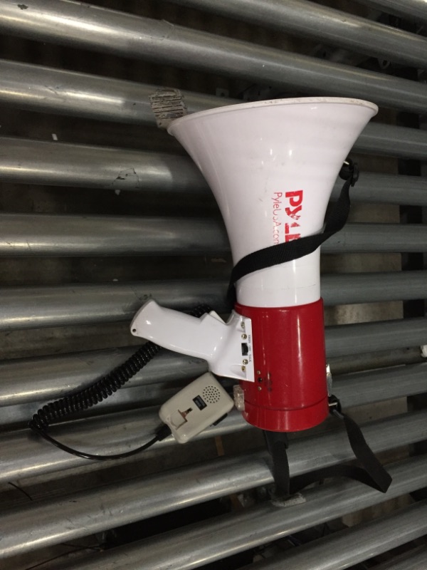 Photo 2 of ***PARTS ONLY*** Pyle Megaphone 50-Watt Siren Bullhorn - Bullhorn Speaker w/ Detachable Microphone, Portable Lightweight Strap & Rechargeable Battery - Professional Outdoor Voice for Police & Cheerleading - PMP57LIA
