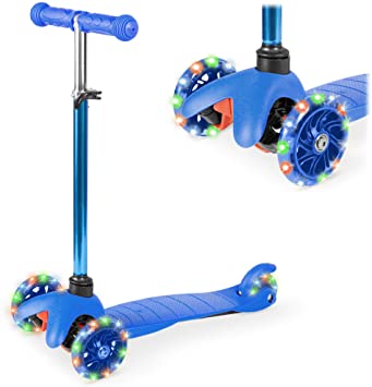 Photo 1 of Best Choice Products Kids Mini Kick Scooter Toy w/ Light-Up Wheels, Height Adjustable T-Bar, Foot Break - Blue