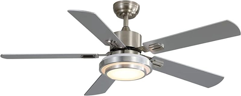 Photo 1 of ***PARTS ONLY***
Sofucor 52-inch indoor ceiling fan with integrated LED lighting kit and remote control, Five reversible white/silver blades, brushed nickel