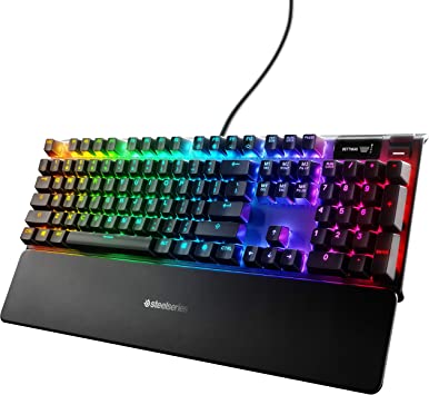 Photo 1 of SteelSeries Apex 7 Mechanical Gaming Keyboard – OLED Smart Display – USB Passthrough and Media Controls – Linear and Quiet – RGB Backlit (BROWN Switch)