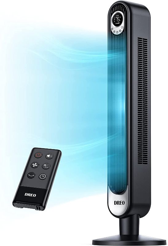 Photo 1 of Dreo Cruiser Pro T1 Tower Fan, 42 Inch Quiet Oscillating Bladeless Fan with Remote, 6 Speeds, 3 Modes, LED Display, 12H Timer, Black Floor Standing Fan Powerful for Indoor Home Bedroom Office Room
