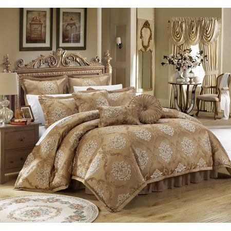 Photo 1 of Aubrey Decorator Upholstery Quality Jacquard Scroll Fabric Master Bedroom Comforter Set and Pillows Ensemble, BLUE Queen Size *