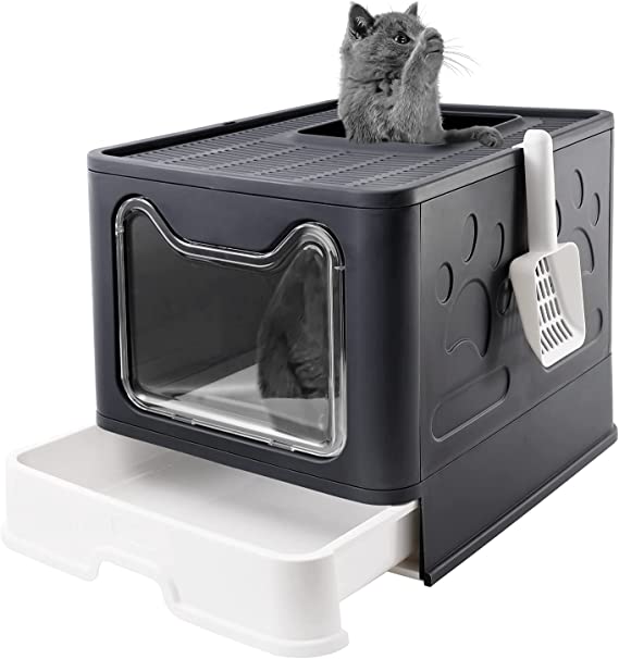 Photo 1 of ***INCOMPLETE**8 Bolux Foldable Cat Litter Box with Lid, Extra Large Litter Box with Cat Litter Scoop, Drawer Type Cat Litter Pan Easy to Scoop & Low Tracking ( Gray, 20" L x 16" W x 15" H )
