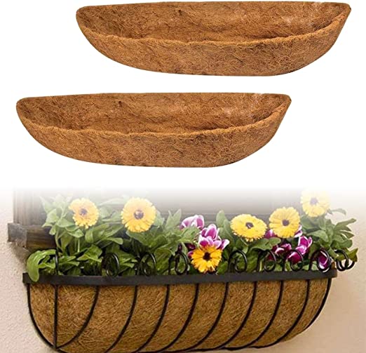 Photo 1 of 2 PCS Coco Liners for Trough Planters,Replacement Coco Liners for Hanging Baskets,Natural Coconut Coir Planter for Garden Flowers Basket Planter,Window Flower Box?24Inch?
