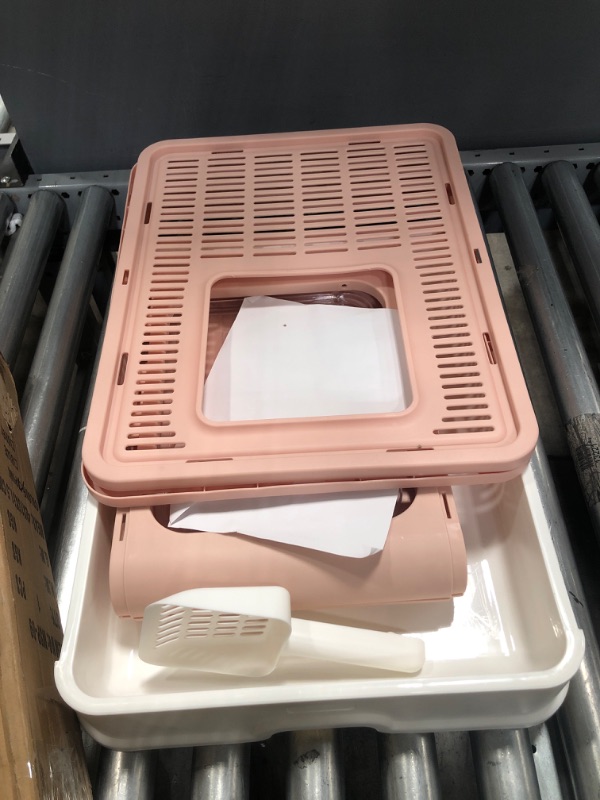 Photo 2 of Bolux Foldable Cat Litter Box with Lid, Extra Large Litter Box with Cat Litter Scoop, Drawer Type Cat Litter Pan Easy to Scoop & Low Tracking ( Pink, 20" L x 16" W x 15" H )