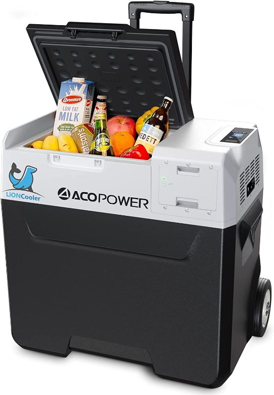 Photo 1 of ACOPOWER LiONCooler Portable Freezer 52 Quarts 12/24V DC and 100-240V AC Portable Refrigerator with Solar/AC/Car Rechargeable Battery,X50A Electric Cooler for Car,Camping,-4?-68? Car Fridge,Silver
