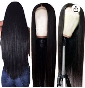 Photo 1 of Hermosa 13x4 Glueless Lace Front Wigs Human Hair 150% Density 9A Brazilian Straight Human Hair Wigs for Women Pre Plucked with Baby Hair Natural Hairline 20 inch Black 