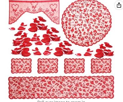 Photo 1 of Anditoy Mothers Day Decorations Set with 1 Tablecloth Runner, 4 Placemats, 1 Round Table Cover, 1 Door Window Curtain, 200 PCS Rose Petals for Mothers Day Decorations Home Party Supplies