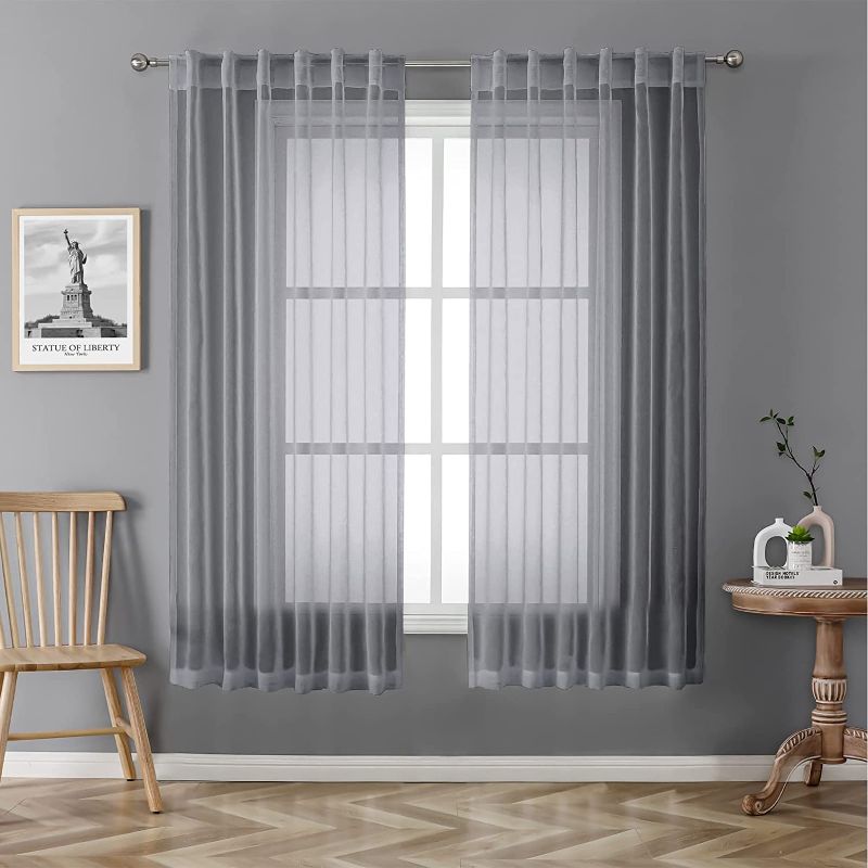 Photo 1 of 2 PACK - Voile Sheer Window Curtain Panels 2 PK Rod Pocket Drapes Light Filtering Privacy for Living Room, Bedroom Semi Home Decor Light Grey 52" W x 63" L
