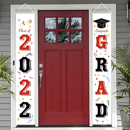 Photo 1 of Graduation Door Banner Decoration 2022 - Graduation Party Supplies Banner Sign Yard Porch Lawn,Class of 2022 Hanging Banner,Congrats Grad Graduation Banner Flag for Grade School College Master Outdoor