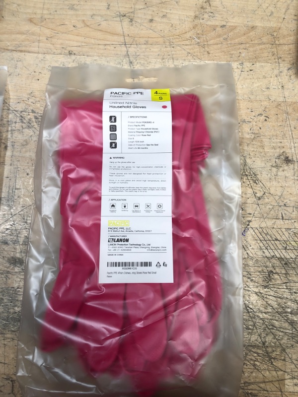 Photo 2 of PACIFIC PPE 4 Pairs Nitrile Dishwashing Gloves , Kitchen Gloves, Cleaning, Unlined, Rose Red, Small