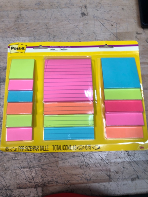 Photo 2 of Post-it Super Sticky Notes, Assorted Sizes, 15 Pads, 2x the Sticking Power, Miami Collection, Neon Colors (Orange, Pink, Blue, Green), Recyclable (4423-15SSMIA)