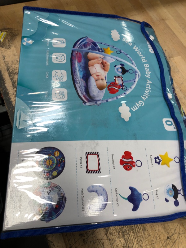 Photo 2 of Babelio Baby Gym Mat & Tummy Time Water Mat 2 in 1, 3 Different Assembly Methods, 6 Activity Play Mat Toys, Sensory Development and Fun Experience for Infant, 33.5" x 33.5"
