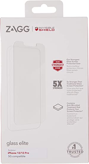 Photo 1 of ZAGG InvisibleShield Glass Elite Screen Protector for Apple iPhone 13 Pro (6.1 inch screen), 5X Shatter Protection, Anti-Microbial Treatment, Anti-Fingerprint Technology, Easy to Install (Set of 5)