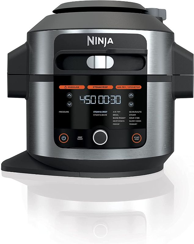 Photo 1 of Ninja OL501 Foodi 6.5 Qt. 14-in-1 Pressure Cooker Steam Fryer with SmartLid, that Air Fries, Proofs & More, with 2-Layer Capacity, 4.6 Qt. Crisp Plate & 25 Recipes, Silver/Black
